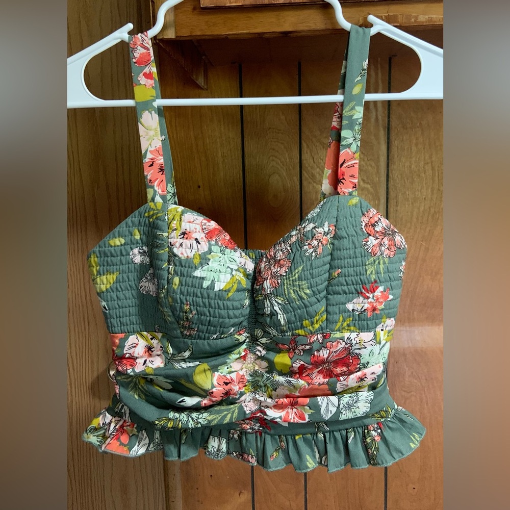 Pink and Green Ruffled Bustier Tank Top